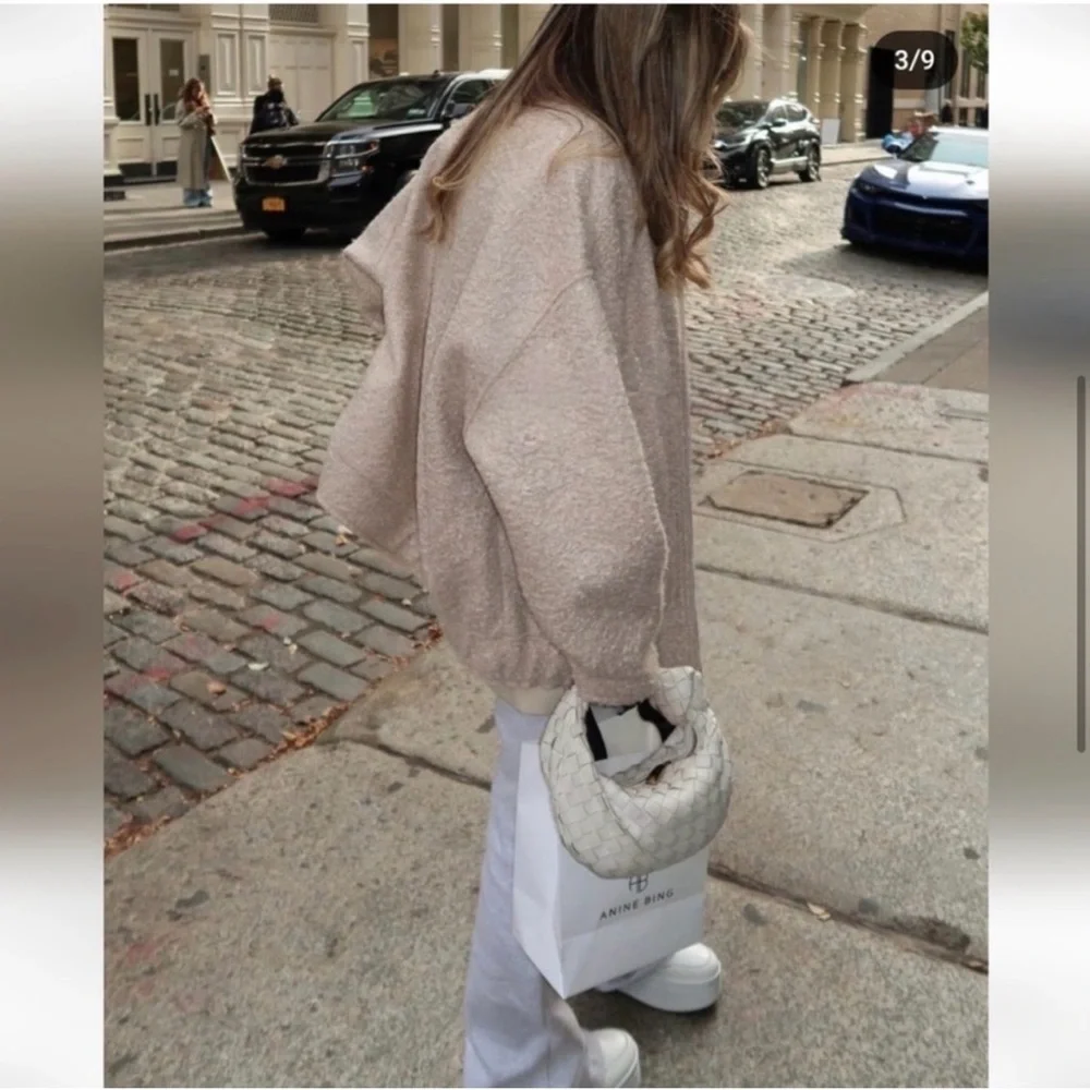 ZARA 5070/642 Textured Bouclé Bomber Jacket Sand Beige XS Oversized Quiet Luxury - Picture 8 of 16